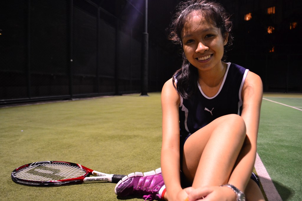 PICTORIAL TENNIS. For the last fifteen minutes of our court time, my sister and I ended up taking 20+ "artistic" pictures of ourselves. That's me, my racket Red, and my inappropriate running shoes. 